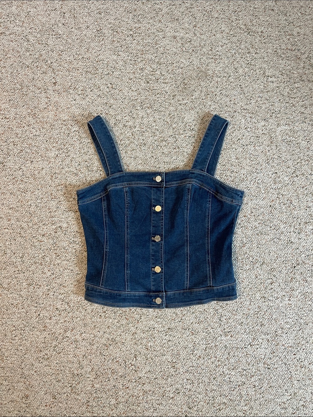 White House Black Market Dark Blue Denim Button-Front Corset Top